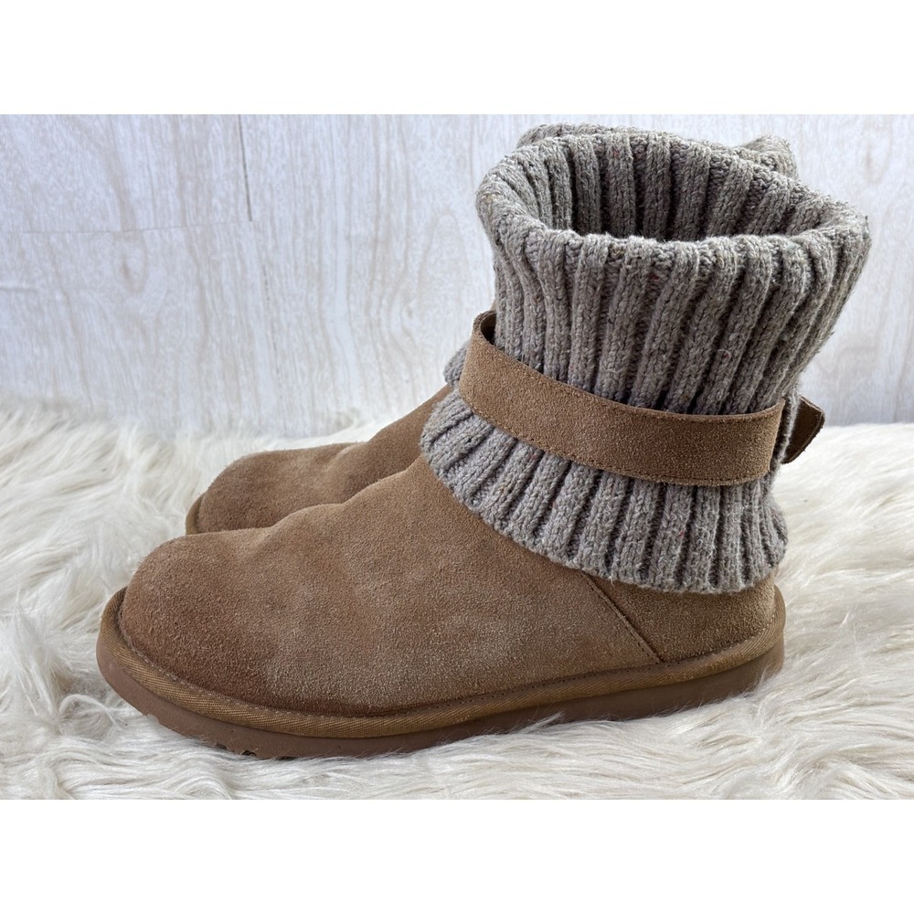 UGG Cambridge Boots Womens 9 Chestnut‎ Suede Shearling Knit Cuff 1006013